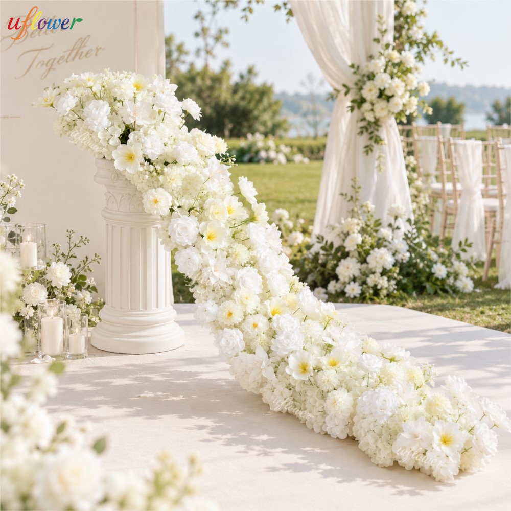 Table Runner - Uflower witte roos en hortensia kunstbloemen