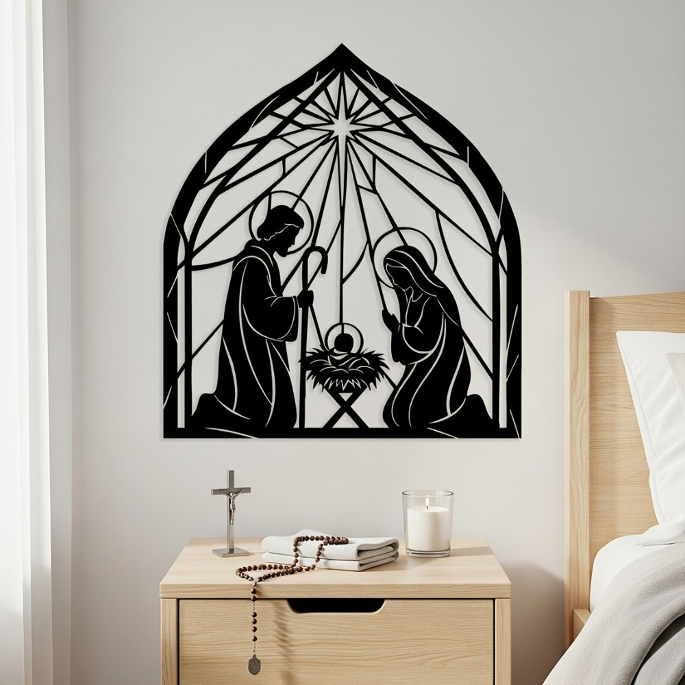 Wall Art - CIFBUY Religieuze Jezus-Kerststal Metalen Wandkunst Minimalistische