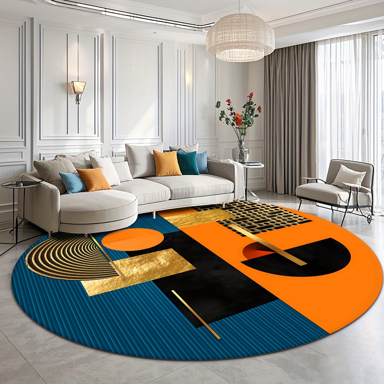 Interior Design High End - Oranje Blauw Goud Abstract Geometrisch Luxe