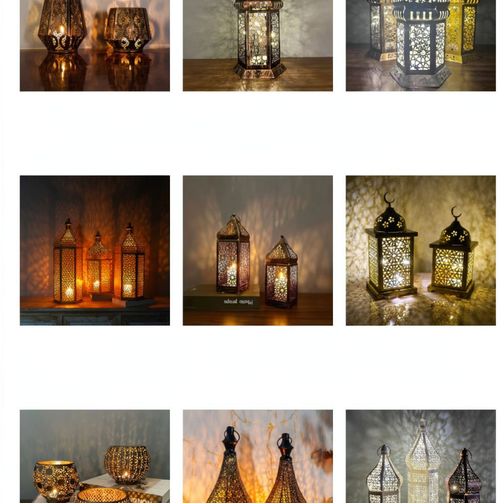 Candle Holder Decor - Rustieke Marokkaanse ijzeren kaarsenlantaarn, holle metalen