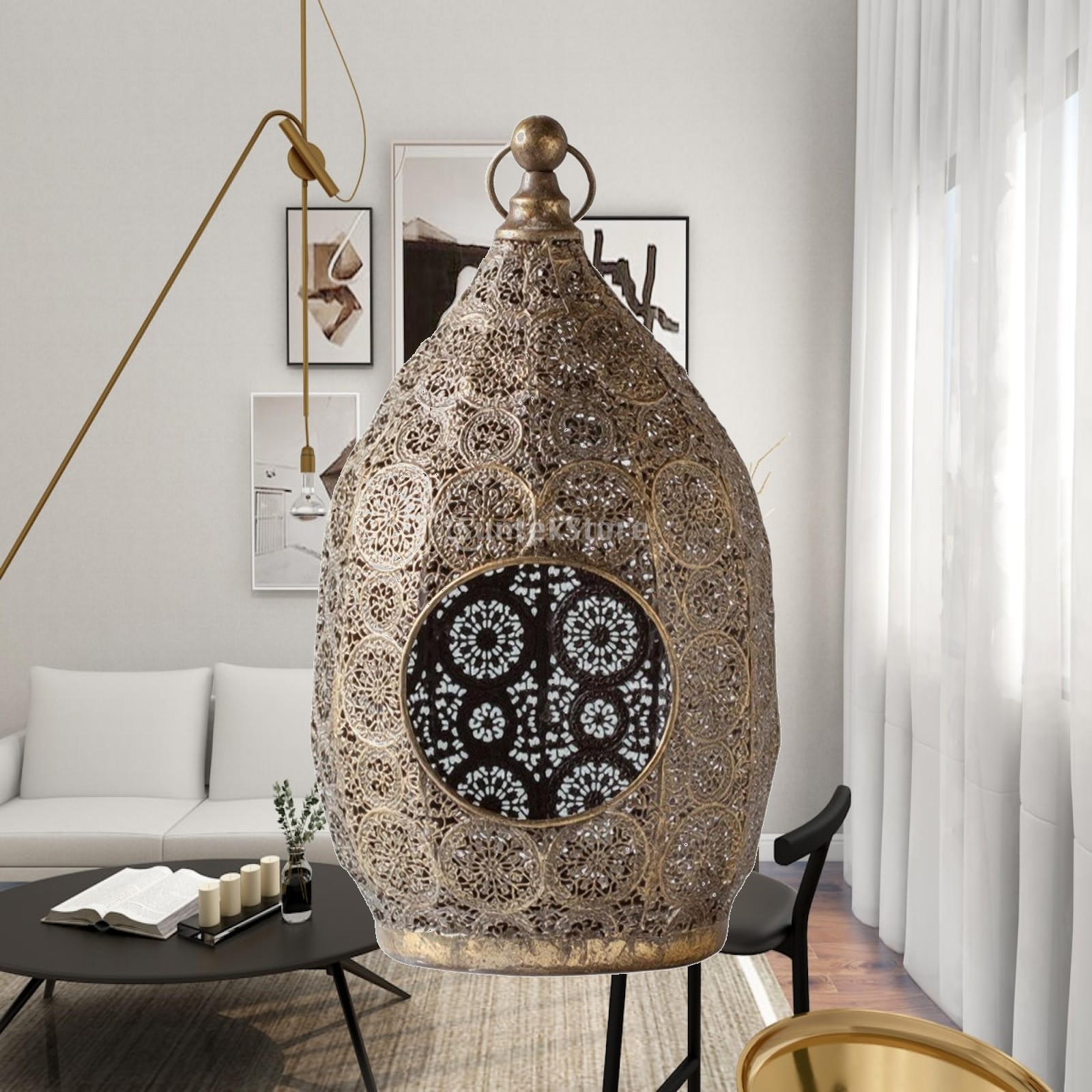 Candle Holder Decor - Ei-vormige kaarslantaarn met decoratief oppervlak, vintage-geïnspireerde