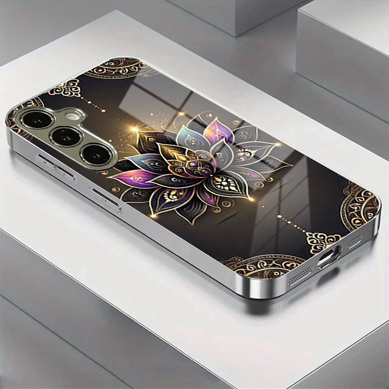 Vase Decor - Telefoonhoesje van verguld glas met lotusbloemenpatroon